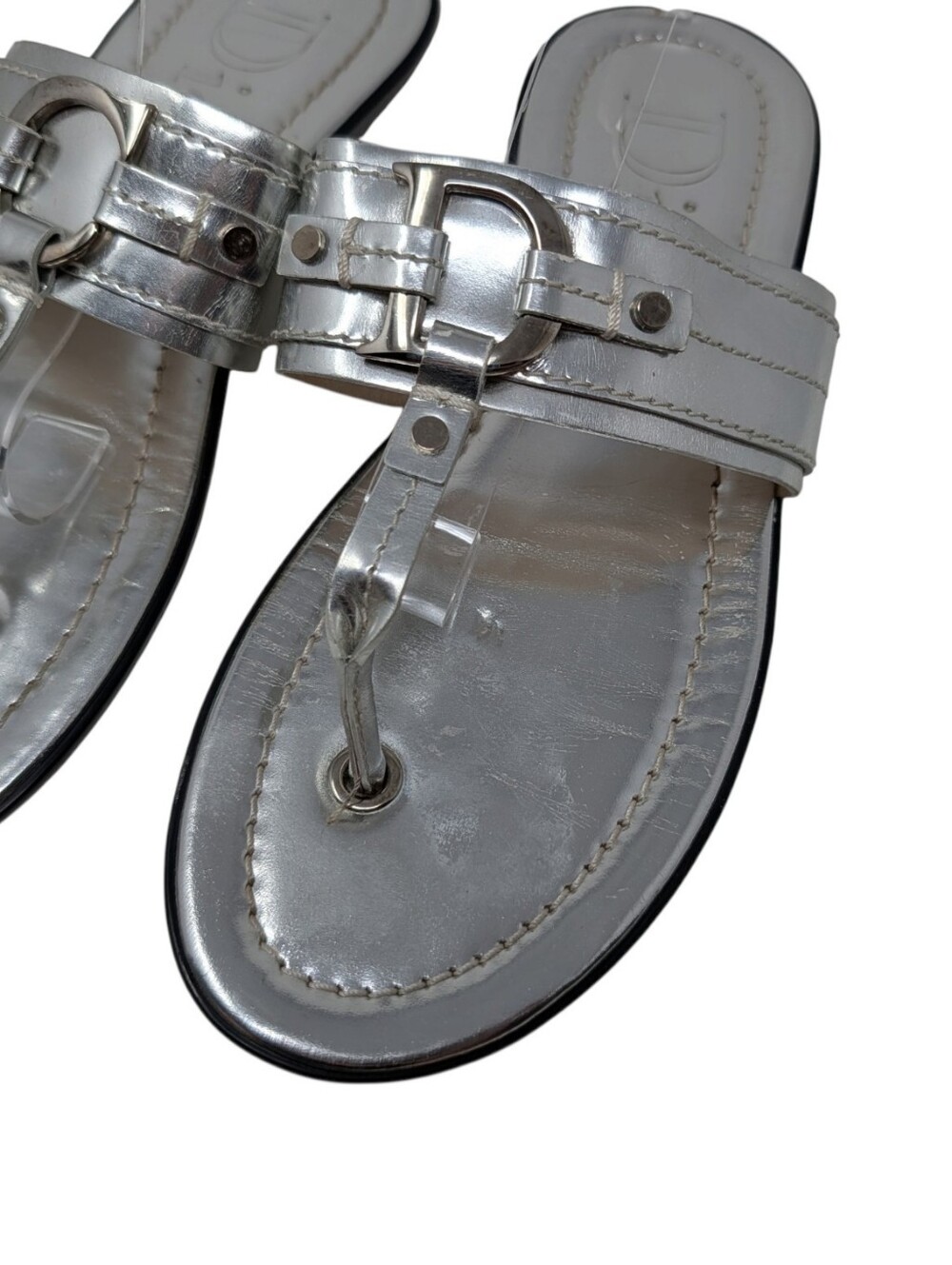 Dior Silver Metallic Logo Thong Sandals Size EU 38.5 - Picture 7 of 12